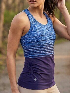 Athleta Blue Space Dye Ruched Racerback Tank Top L